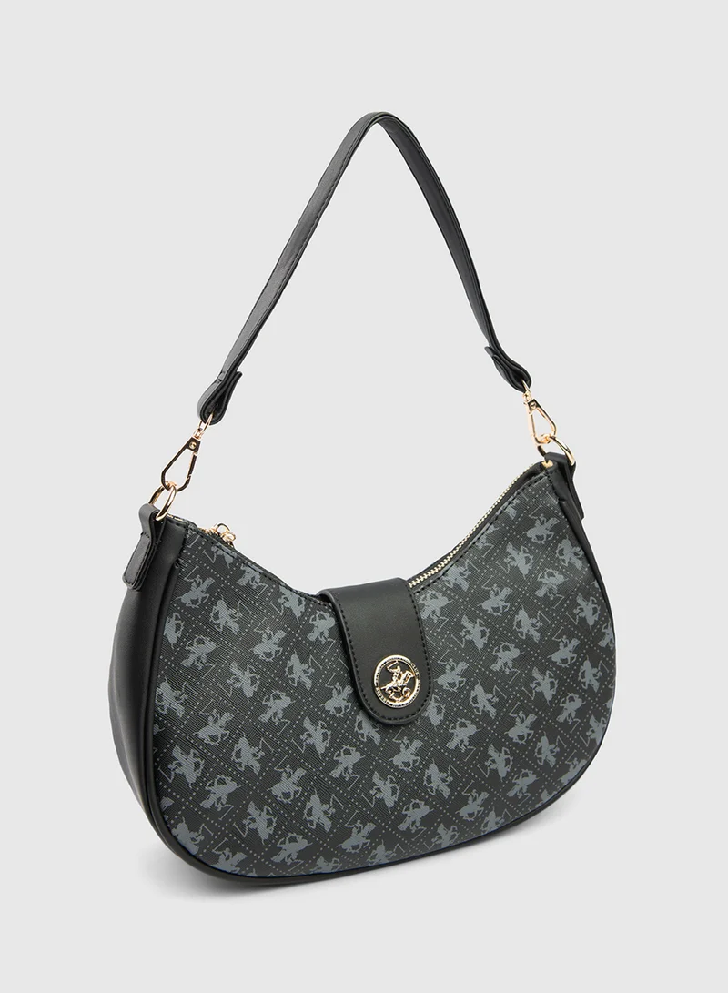 BEVERLY HILLS POLO CLUB Logo Patterned Shoulder Bag