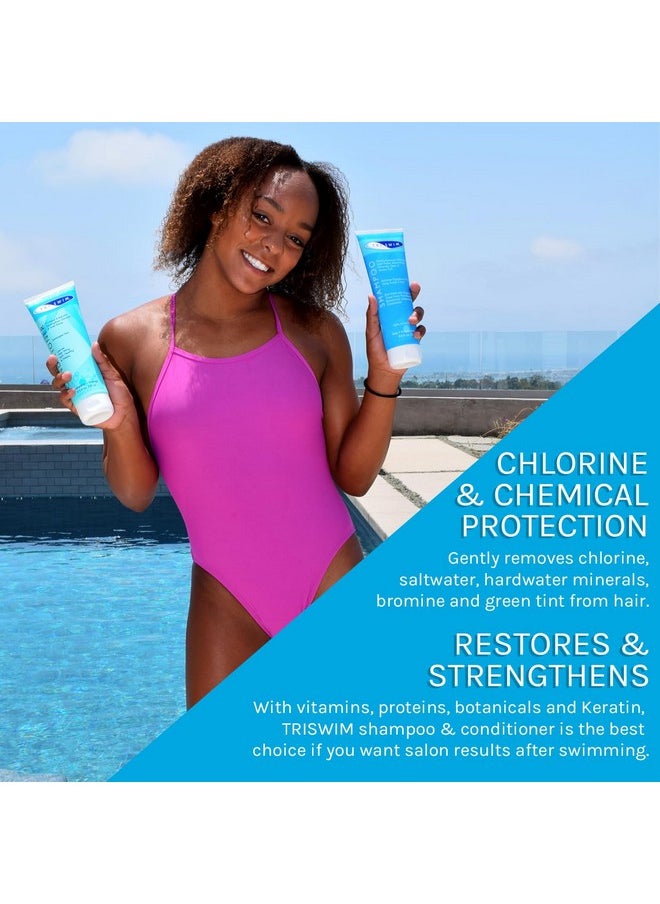 Triswim TRISWIM Hair Care Gift Set | Chlorine Shampoo and Conditioner for Swimmers, 8.5 fl oz | Paraben-Free with Aloe Vera and Chamomile | Restores Chlorine-Damaged Hair | Includes Body wash & Lotion Samples  - Image 4