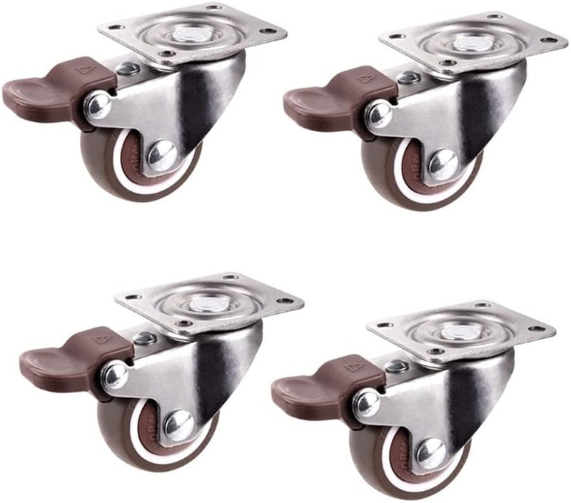 1 Inch Low Profile Soft Rubber Swivel Casters With 360 Degree Top Plate Brake 4 Pack - Image 1