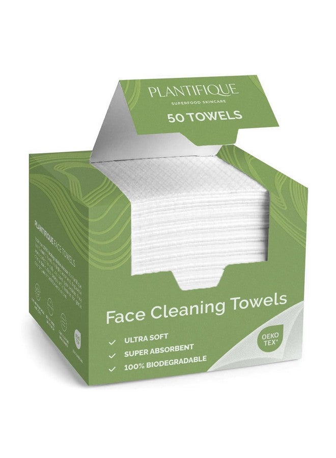 PLANTIFIQUE Disposable Face Towels XL 10"x12" - 100% Biodegradable Viscose Facial Towelettes for Women Skin Care - Face Cleaning Towel 50 Count - Image 1
