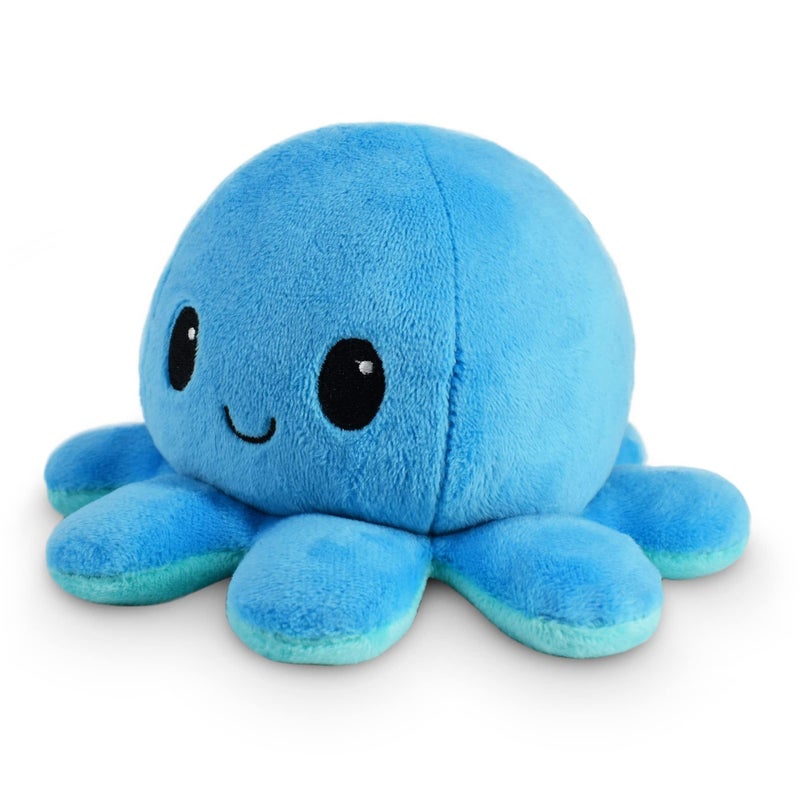 TeeTurtle - The Original Reversible Octopus Plushie - Happy Blue + Sad Light Blue - Cute Sensory Fidget Stuffed Animals That Show Your Mood 4 inch - Image 2