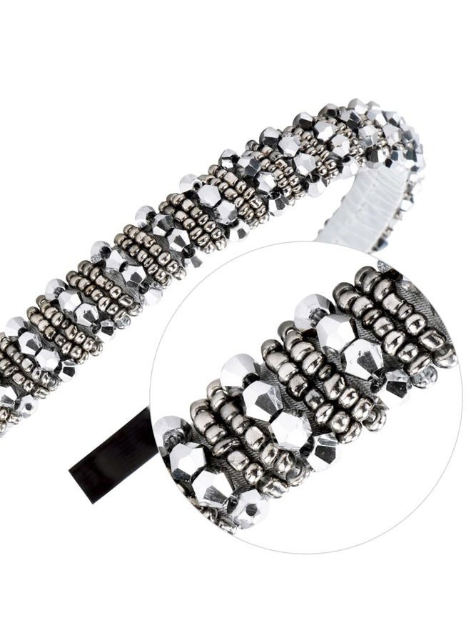 ANBALA Beaded Crystal Rhinestone Dressy Headbands for Women and Girls - Diamond Thin Sparkly Hair Bling Headbands (Black Silver Gold) - Image 4