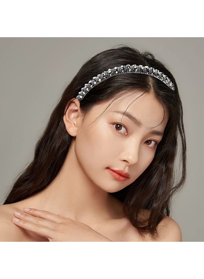 ANBALA Beaded Crystal Rhinestone Dressy Headbands for Women and Girls - Diamond Thin Sparkly Hair Bling Headbands (Black Silver Gold) - Image 2