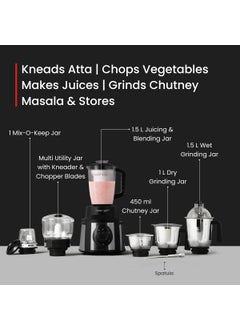PRESTIGE Prestige 1000 Watt Endura Mixer Grinder with 3 Stainless Steel Jar + 1 Juicer Jar, 1 Mix-O-Keep Jar, 1 Multi-utility Jar, Black |Sturdy Stainless Steel Body|7-Efficient Stainless Steel Blades  - Image 3