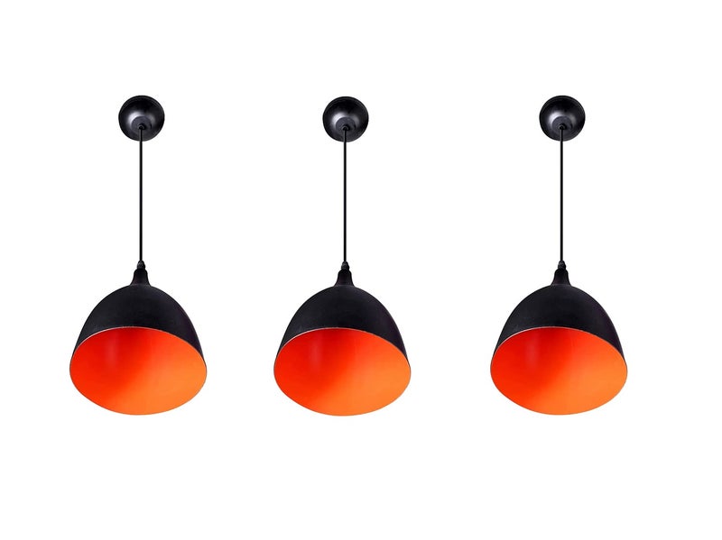 WHITERAY Traditional Round Black Aluminum Metallic Decorative Hanging Lights Set Pendant Ceiling Light Classic lamp for Kitchen Dining Living Room Bedroom Bathroom ((6" Shade (Pack of 3) with Bulb) - Image 4