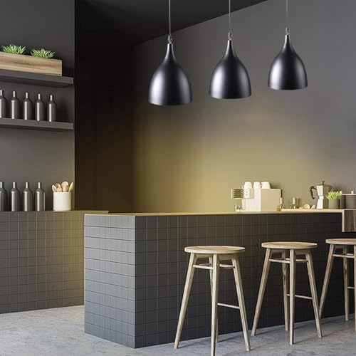 WHITERAY Traditional Round Black Aluminum Metallic Decorative Hanging Lights Set Pendant Ceiling Light Classic lamp for Kitchen Dining Living Room Bedroom Bathroom ((6" Shade (Pack of 3) with Bulb) - Image 3