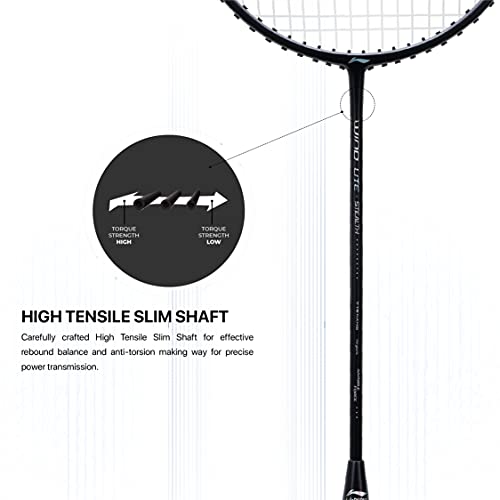 Li-Ning Wind Lite Stealth Carbon Fibre Strung(Black/Grey/Black) Racket with Free Full Cover - Image 5