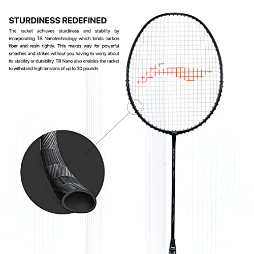 Li-Ning Wind Lite Stealth Carbon Fibre Strung(Black/Grey/Black) Racket with Free Full Cover - Image 2