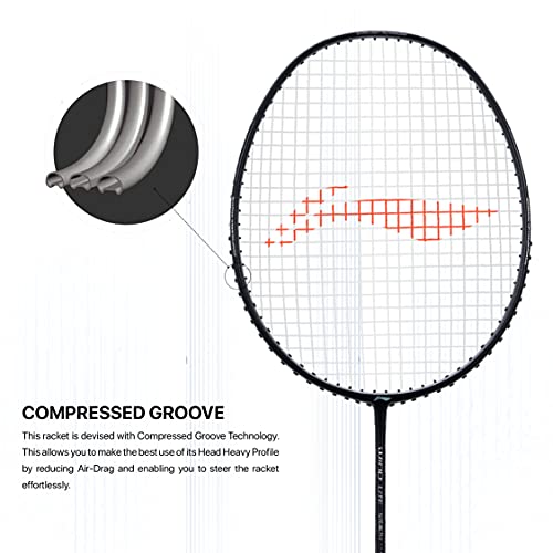 Li-Ning Wind Lite Stealth Carbon Fibre Strung(Black/Grey/Black) Racket with Free Full Cover - Image 3