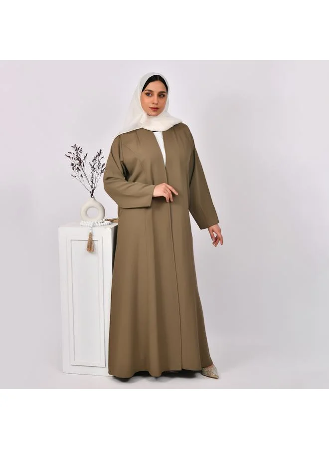 HAWRAA ABAYA Brown quarter-cloche wrap abaya with detailed lines and hidden side pockets