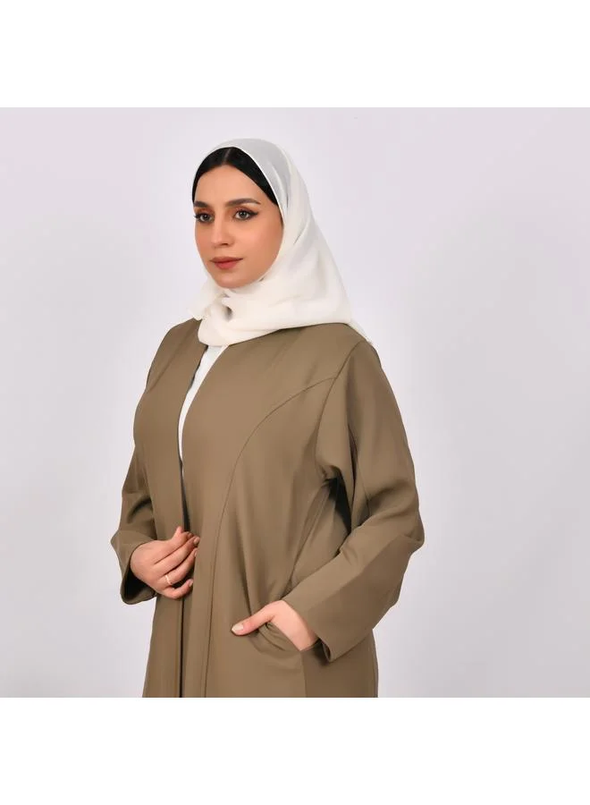 HAWRAA ABAYA Brown quarter-cloche wrap abaya with detailed lines and hidden side pockets