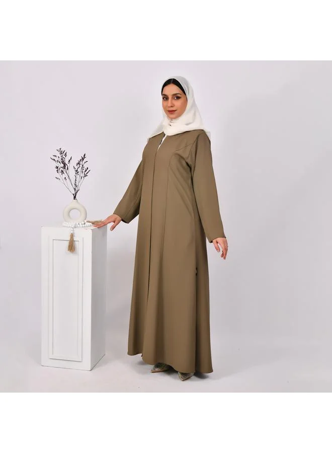 HAWRAA ABAYA Brown quarter-cloche wrap abaya with detailed lines and hidden side pockets