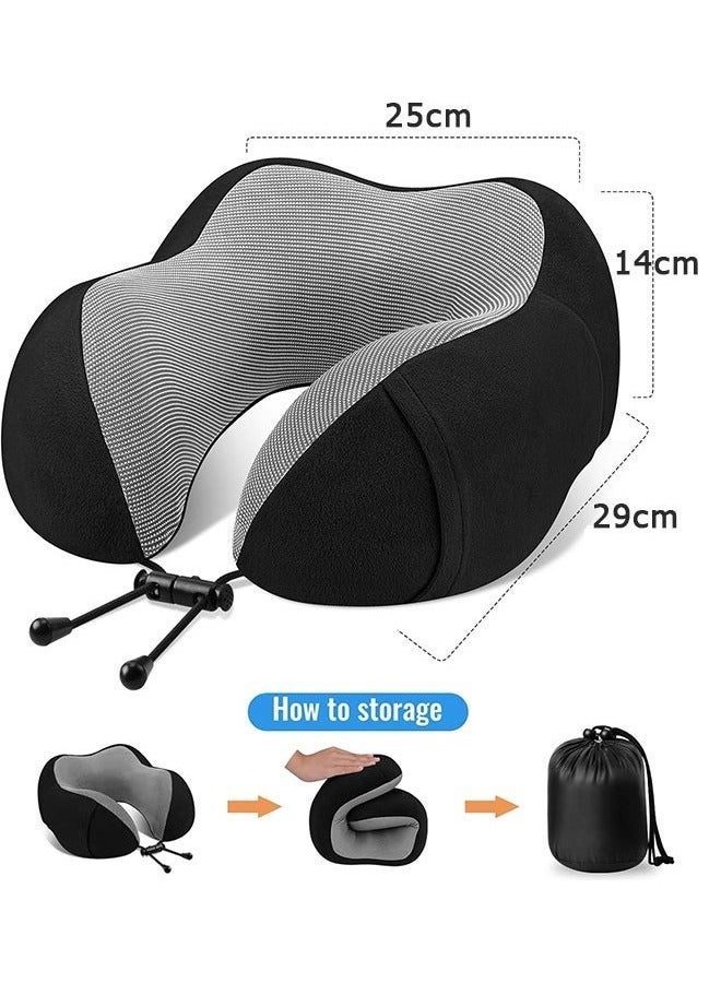 Travel Pillow Airplane Neck Pillow With Eye Mask Ear Plug Storage Bag Neck & Head Support Pillow Memory Foam Neck Pillow Suitable for Sleeping Airplane Car Office and Home （Black) - Image 2
