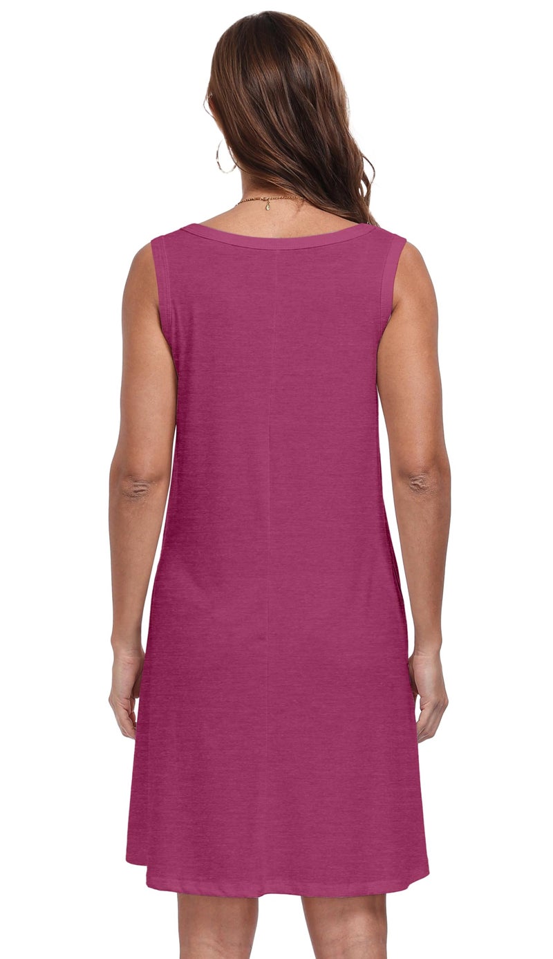 elescat Sundresses for Women Casual Loose Summer Dresses Sleeveless U Neck Tank Dress with Pockets (Rose Red, L) - Image 5