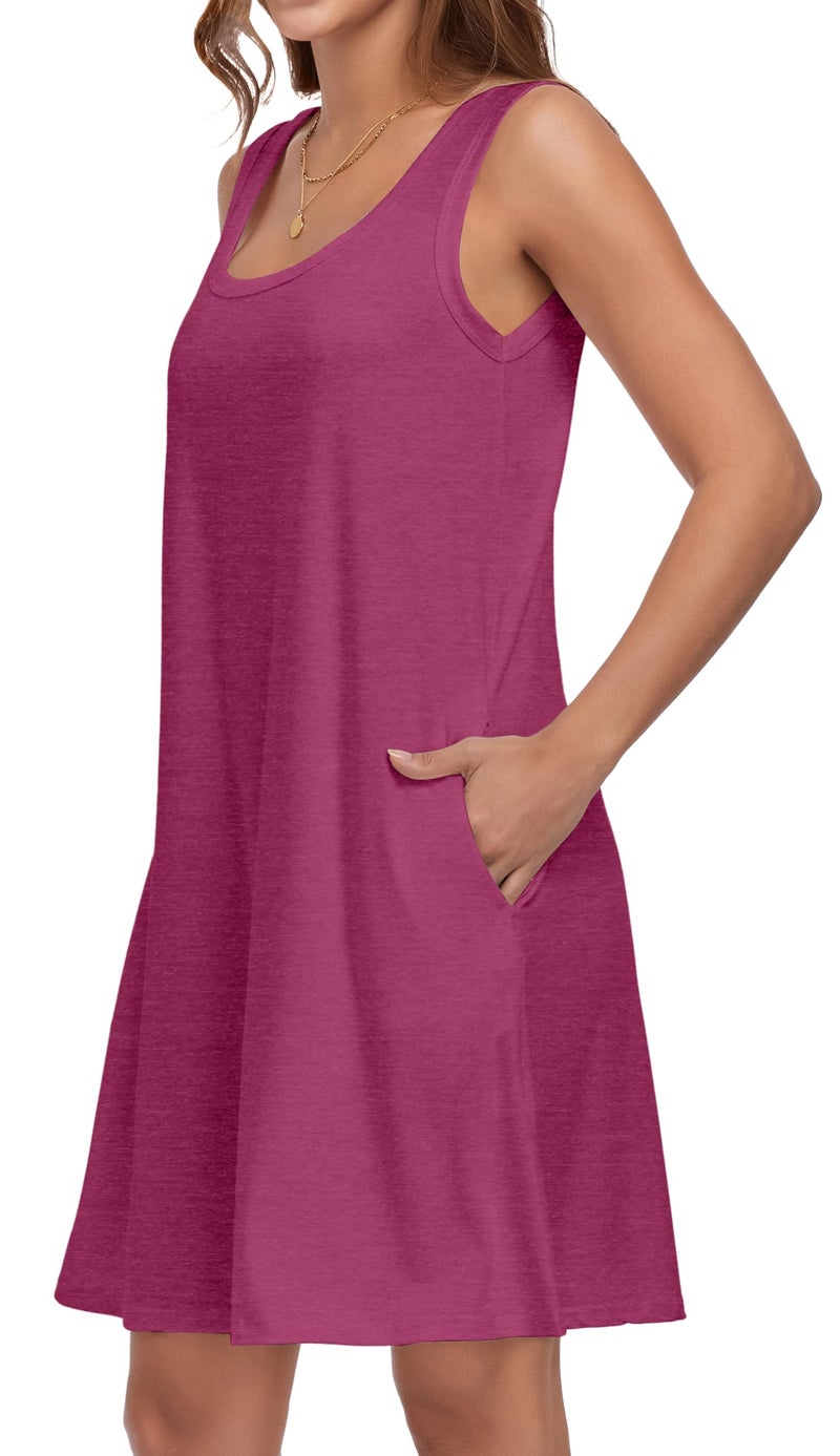 elescat Sundresses for Women Casual Loose Summer Dresses Sleeveless U Neck Tank Dress with Pockets (Rose Red, L) - Image 4
