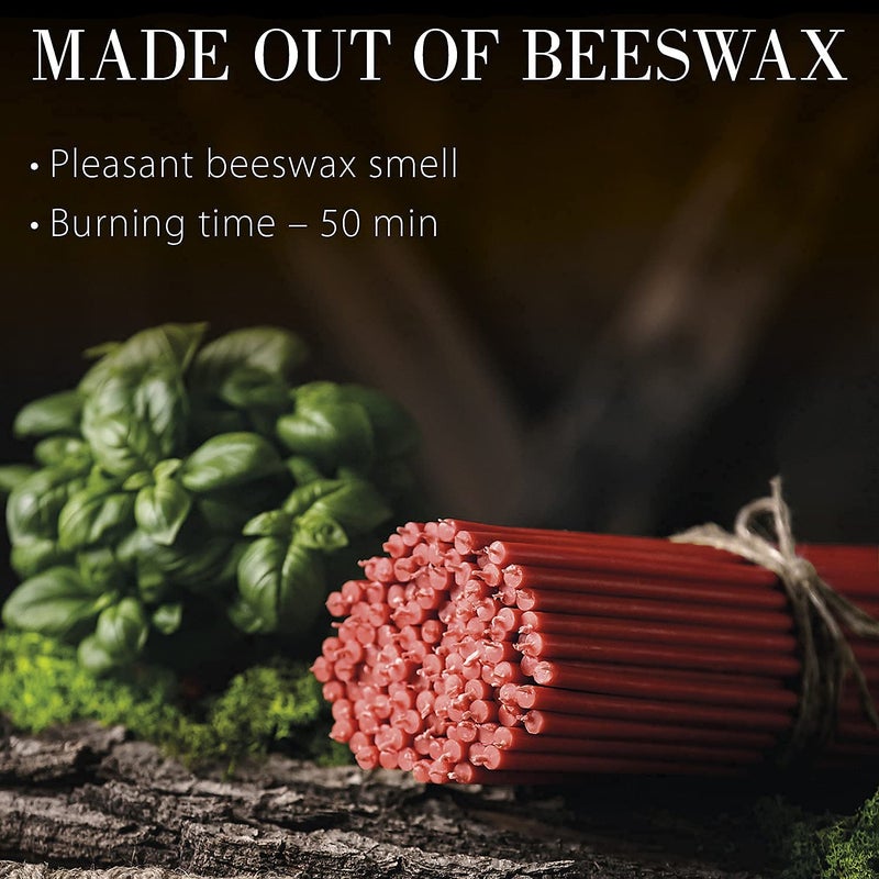 Danilovo Danilovo Pure Beeswax Candles - No-Drip  Smoke-Less  Tall  Thin Taper Candles - Decorative Candles for Church Prayer  Decor or Birthday Candles - Honey Scented - 6.5 in   0.22 in (Red  200pcs)  - Image 2