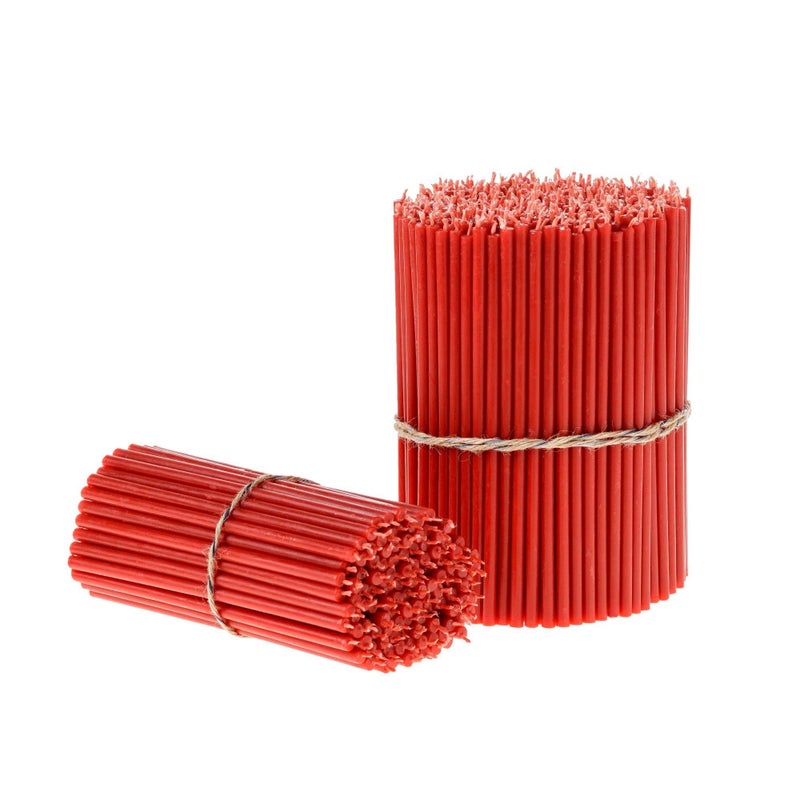 Danilovo Danilovo Pure Beeswax Candles - No-Drip  Smoke-Less  Tall  Thin Taper Candles - Decorative Candles for Church Prayer  Decor or Birthday Candles - Honey Scented - 6.5 in   0.22 in (Red  200pcs)  - Image 1