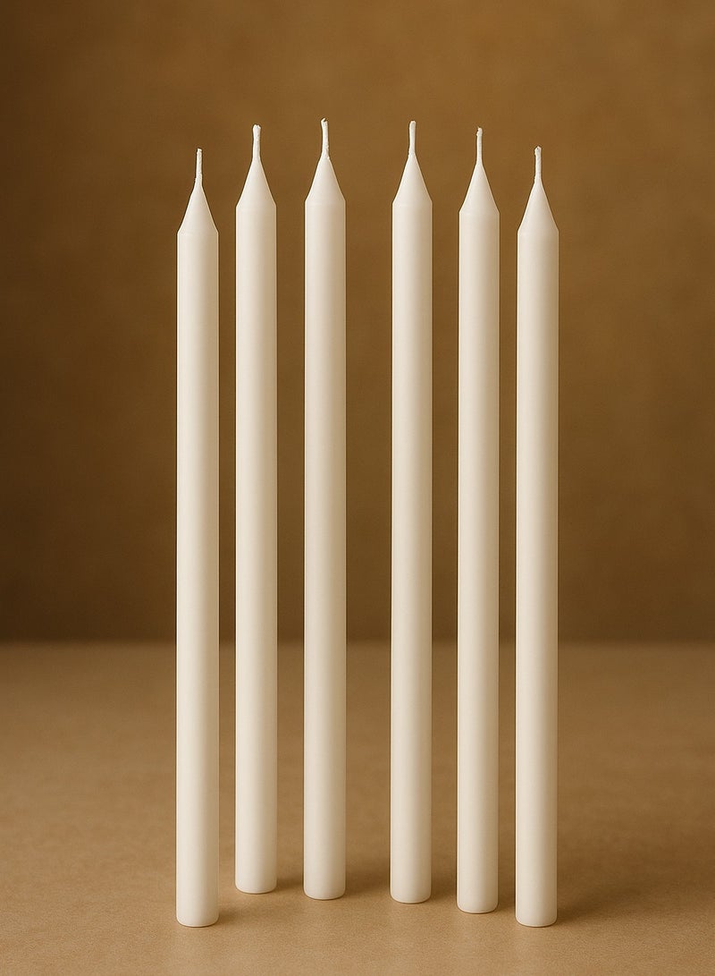 MOMENT 8 Pack Tall White Taper Candles, 18.5cm (H) Dripless, Unscented Dinner Candle, Smokeless Taper Candles, Paraffin Wax with Cotton Wicks - Image 1