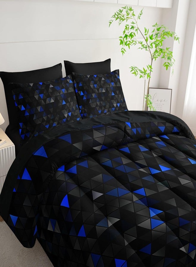 Nttopship Geometric Blue Black Triangle Queen Size Comforter Set,Light Honeycomb Bedding Set 7 Piece in A Bag,Bed Sheet Set Geometry Decor,Microfiber Lightweight All Season - Image 3
