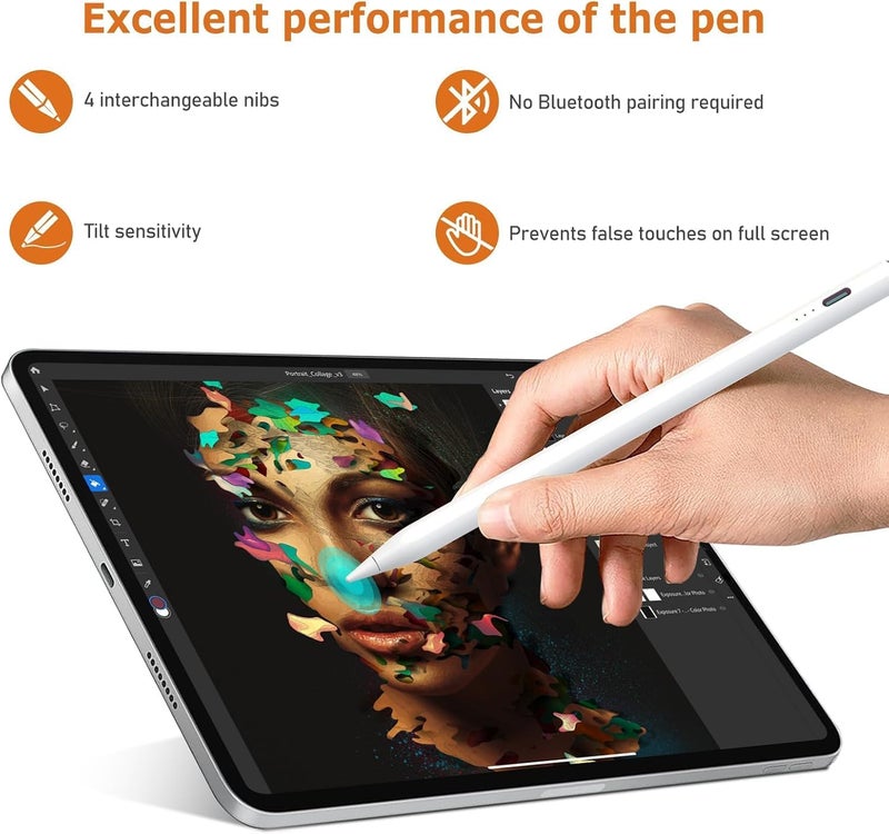 KASTWAVE Stylus Pen for iPad 2018-2024, 13 Mins Fully Charged, for iPad Pencil Compatible with Part of iPad/Pro/Air/Mini, Palm Rejection, Tilt Sensitivity, High Precision Sensitivity, Magnetic - Image 2