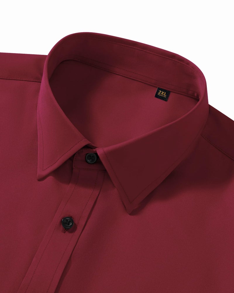 Lusead Burgundy Dress Shirt for Men Wedding Party Stretch Wrinkle Free Christmas Long Sleeve Maroon Button Down Shirt Men - Image 3