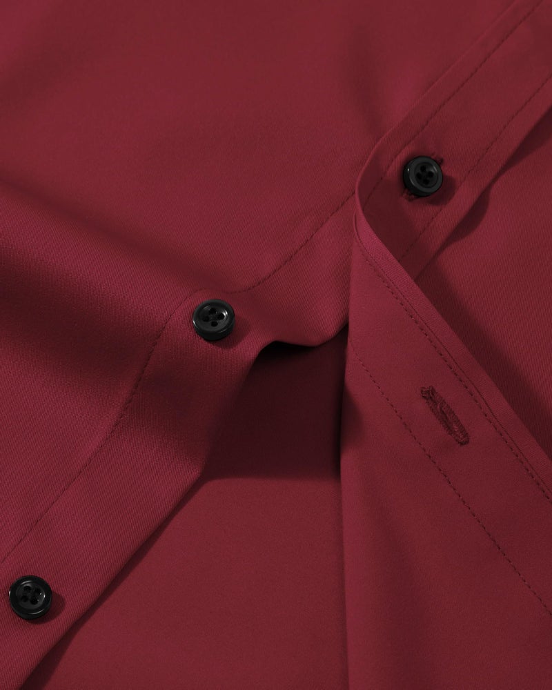 Lusead Burgundy Dress Shirt for Men Wedding Party Stretch Wrinkle Free Christmas Long Sleeve Maroon Button Down Shirt Men - Image 4
