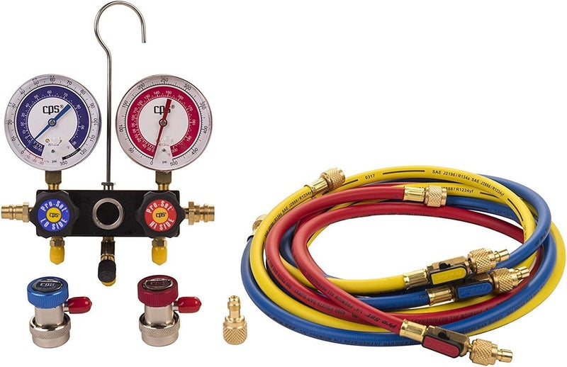 CPS MA1234 Pro-Set Manifold A/C Gauge Set with Hoses for R-12 and R-134A