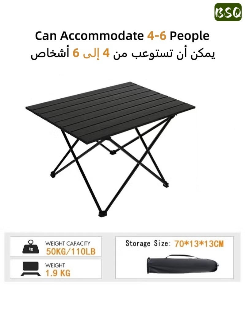 BSQ Lightweight Outdoor Camping Folding Table | Portable Folding Camping Roll-Up Table | Compact Desk | Camping Accessories | Suitable for Outdoor Travel, Hiking, Picnics, Beaches, and Backyard Barbecues | Dimensions: 68 cm x 47 cm x 42 cm | Black - Image 3