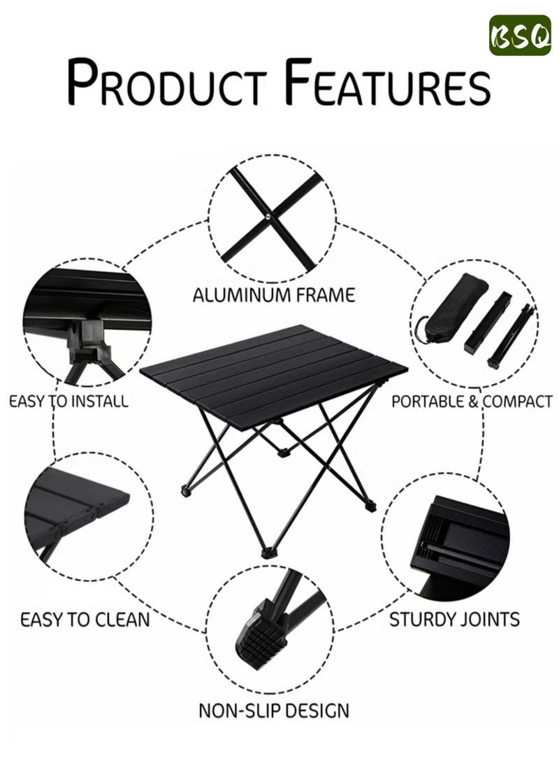 BSQ Lightweight Outdoor Camping Folding Table | Portable Folding Camping Roll-Up Table | Compact Desk | Camping Accessories | Suitable for Outdoor Travel, Hiking, Picnics, Beaches, and Backyard Barbecues | Dimensions: 68 cm x 47 cm x 42 cm | Black - Image 4