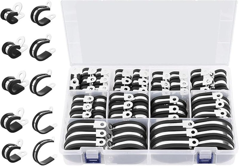 110 Pcs Rubber Cushioned Stainless Steel Hose Clamps Assortment for Automotive Wire Pipe - Image 5