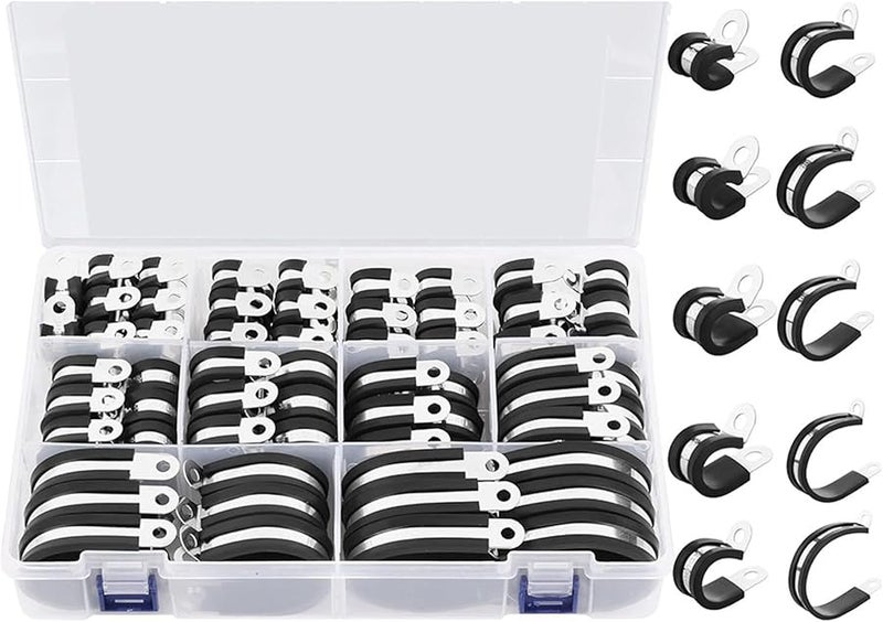 110 Pcs Rubber Cushioned Stainless Steel Hose Clamps Assortment for Automotive Wire Pipe - Image 4