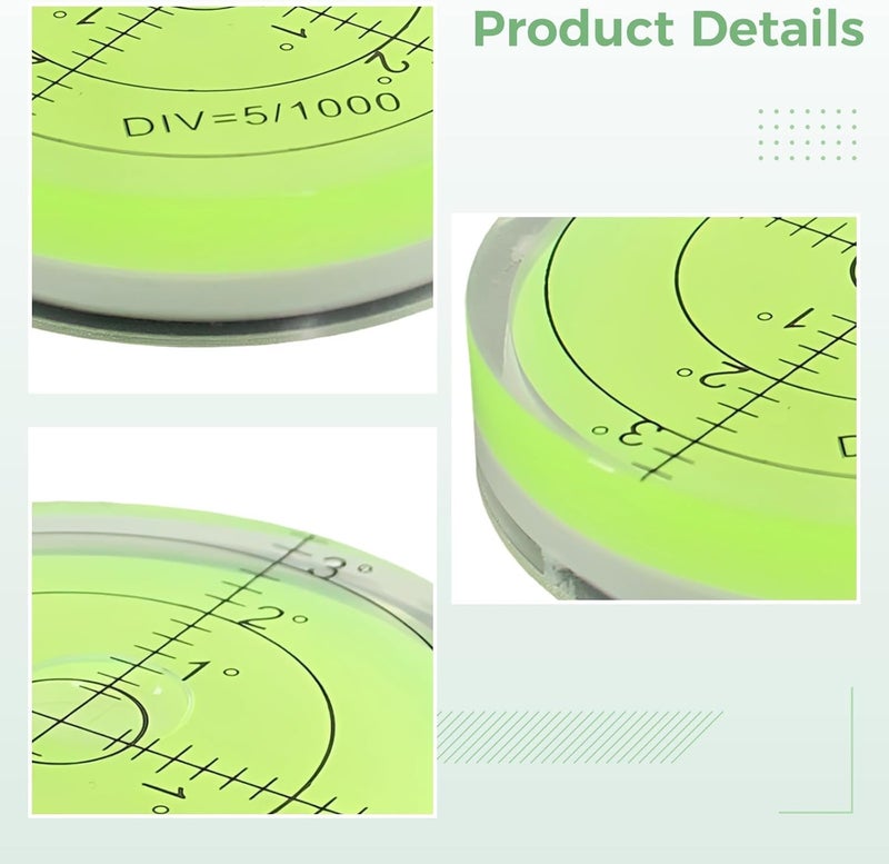 Green Round Bubble Level, Accurate Horizontal Leveler With Universal Scale, Acrylic Vial, Alignment Line, Div=5/1000, Simple To Read, For Measurement And Diy Projects - Image 2