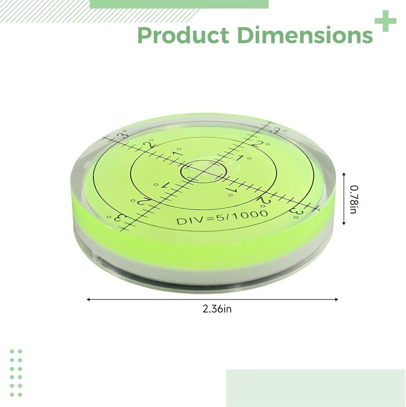 Green Round Bubble Level, Accurate Horizontal Leveler With Universal Scale, Acrylic Vial, Alignment Line, Div=5/1000, Simple To Read, For Measurement And Diy Projects - Image 3