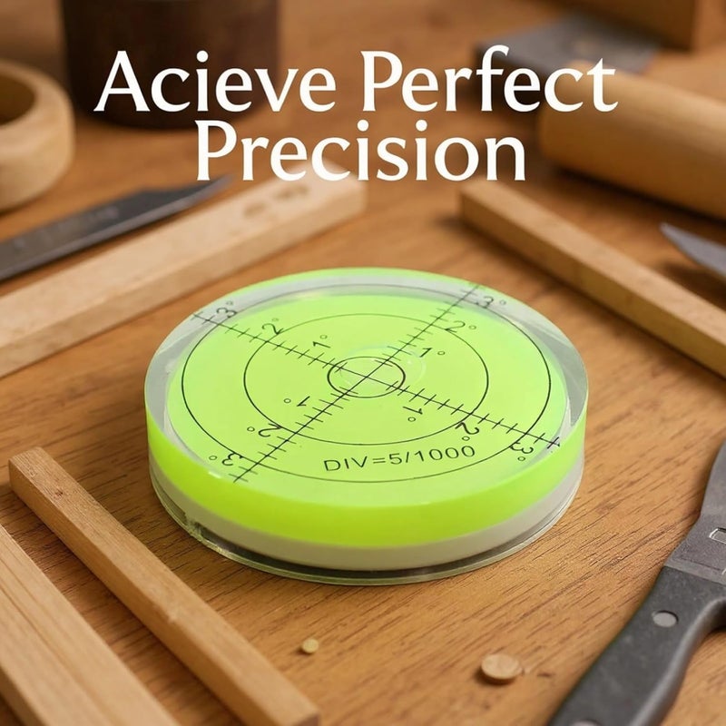 Green Round Bubble Level, Accurate Horizontal Leveler With Universal Scale, Acrylic Vial, Alignment Line, Div=5/1000, Simple To Read, For Measurement And Diy Projects - Image 5