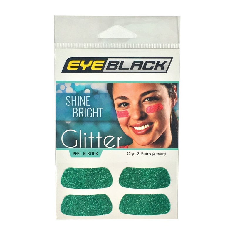 EyeBlack Under Eye Colorful Glitter Strips | Football, Baseball, Softball, Soccer | Great for Adults and Kids | Tailgating Fans, Sporting Events, Cheering Fans - 2 Pairs / 4 Strips - Green - Image 1