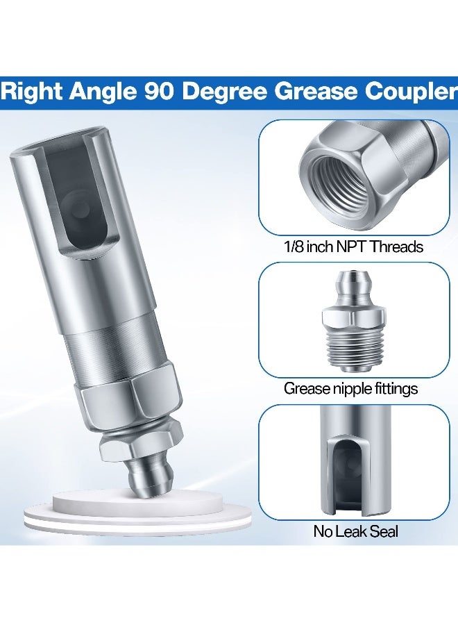 Generic - Grease Gun Coupler with 1/8 inch NPT Threads, Push on Slotted Right Angle 90 Degree Grease Coupler Fits Standard 1/8 inch NPT Grease Hoses, 2.1 Inch Length - Image 1