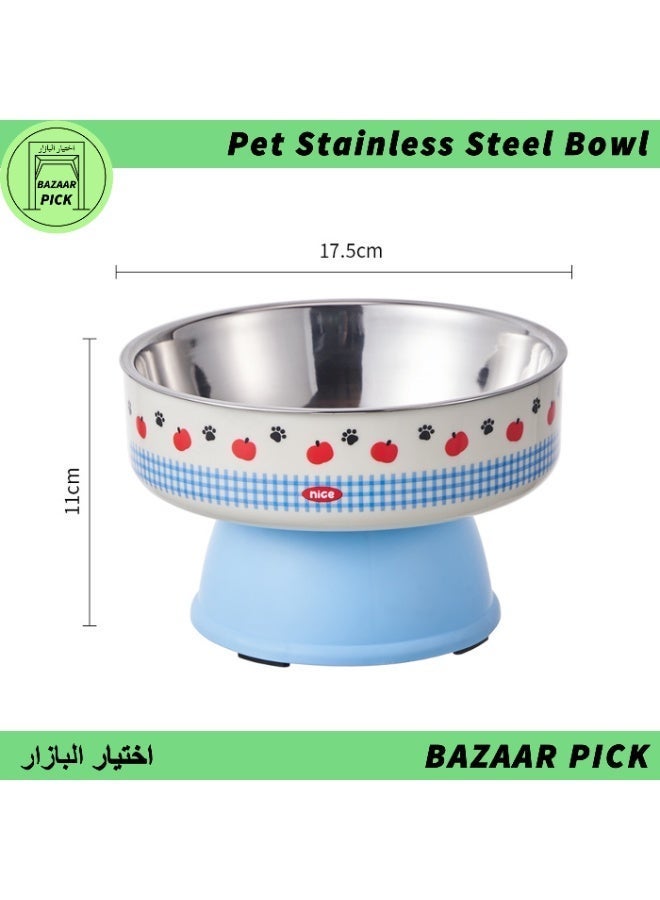 وعاء طعام للحيوانات الأليفة أزرق من الستانلس ستيل بسعة كبيرة بتصميم مرتفع قاعدة غير قابلة للانزلاق سهل التنظيف - Image 1