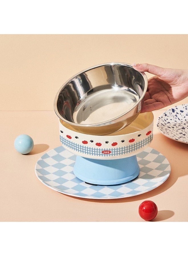 وعاء طعام للحيوانات الأليفة أزرق من الستانلس ستيل بسعة كبيرة بتصميم مرتفع قاعدة غير قابلة للانزلاق سهل التنظيف - Image 3