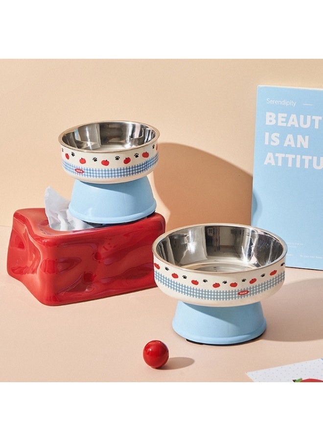 وعاء طعام للحيوانات الأليفة أزرق من الستانلس ستيل بسعة كبيرة بتصميم مرتفع قاعدة غير قابلة للانزلاق سهل التنظيف - Image 2