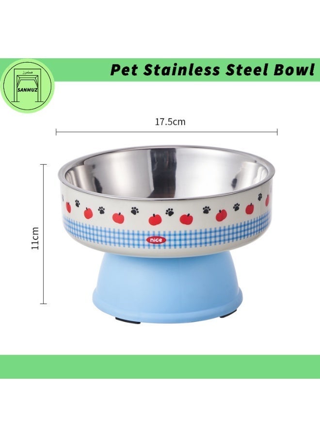 Large Capacity Blue Stainless Steel Pet Bowl, Raised Design, Non-Slip Base, Easy to Clean - Image 1
