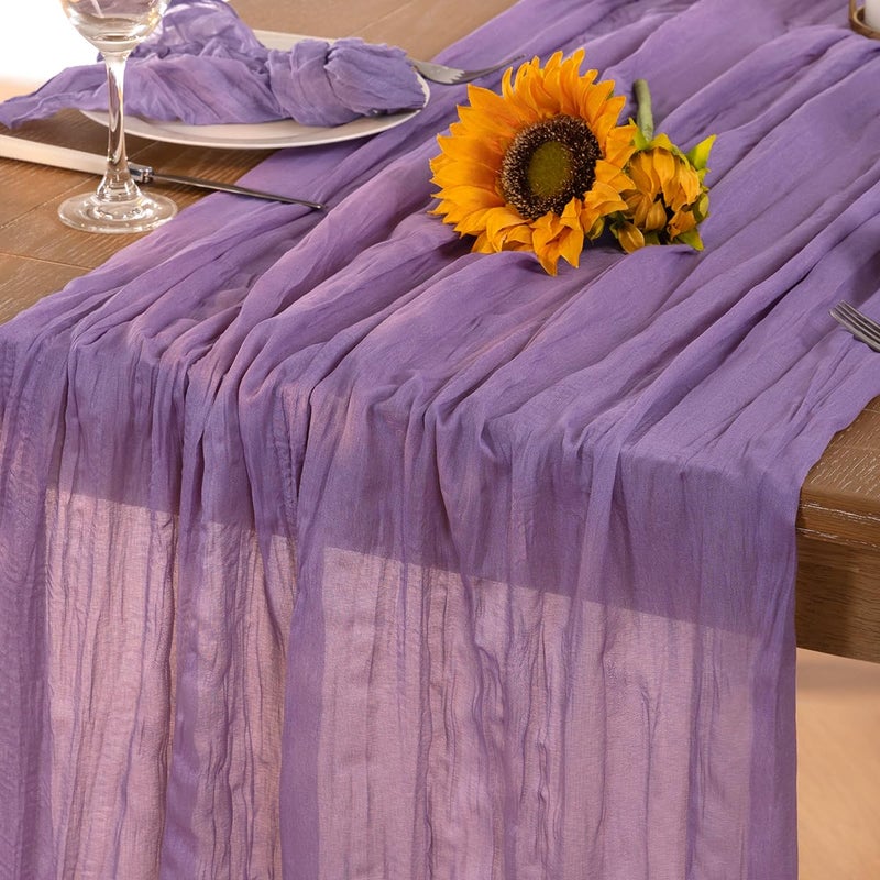 DeZerlor Lavender Purple Cheesecloth Table Runner Fall Table Runner Boho Gauze 120 Inches Cheese Cloth Fall Table Decorations for Thanksgiving Wedding Bridal Baby Shower Birthday Garden Party