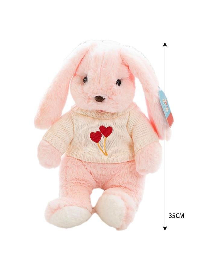Baby Sleeping With Long-eared Rabbit Comfort Pillow Children's Plush Doll Toy (Pink Double Heart Sweater)  - Image 2