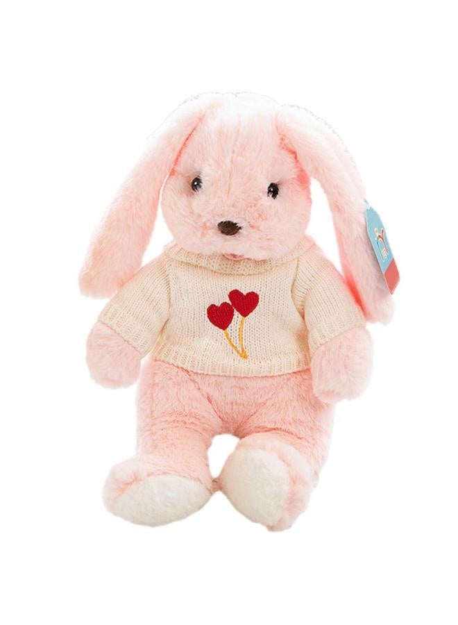 Baby Sleeping With Long-eared Rabbit Comfort Pillow Children's Plush Doll Toy (Pink Double Heart Sweater)  - Image 1