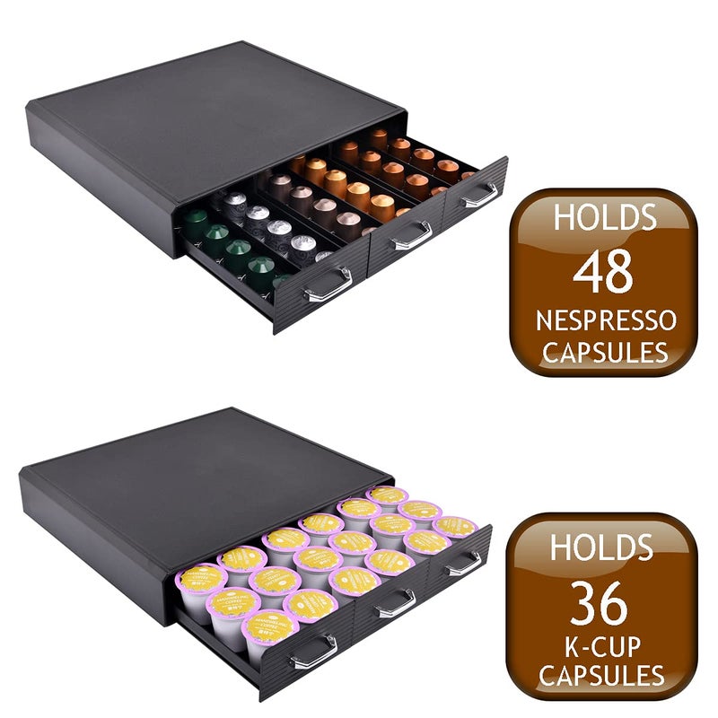 HauSun Coffee Pod Storage Drawer Coffee Capsule Organize Drawer Coffee Maker Holder Organizer,Compatible with 36 Capacity K-Cup or 48 Nespresso Capsule, Black - Image 5
