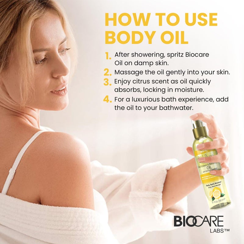 Biocare Skin Toning & Brightening Oil - Infused with Vitamin C, Rosehip Seed Oil, Vitamin E - Nourishing and Non-Greasy Body Oil for Hydrated, Radiant, Even Skin Texture and Complexion - 6 Oz - Image 5