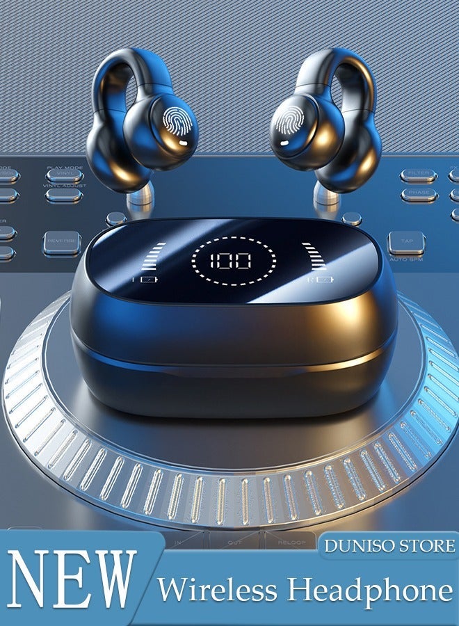 DUNISO Wireless Headphones Bluetooth 5.3 Ear Clip Earphones Open Ear with Mic Wireless Charging Case LED Power Display Waterproof Headphone for Running Sport Gym - Image 1