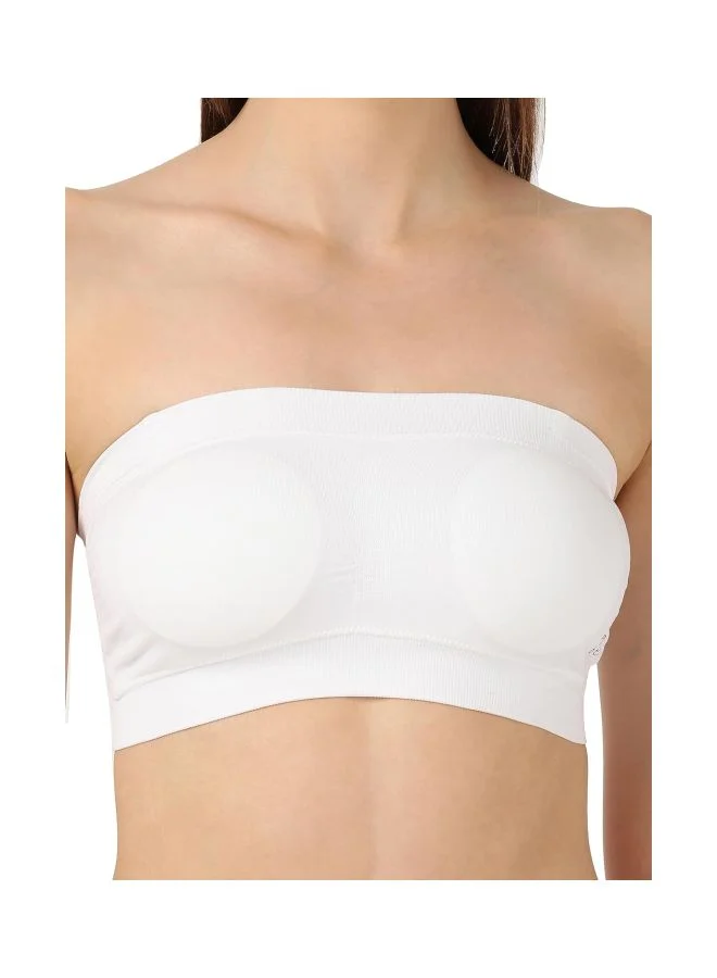 Jockey White 1545 Women Wire free Padded Micro Touch Nylon Elastane Stretch Full Coverage Bandeau Bra with Removable Pads and Detachable Transparent Straps for Women | Best Price UAE