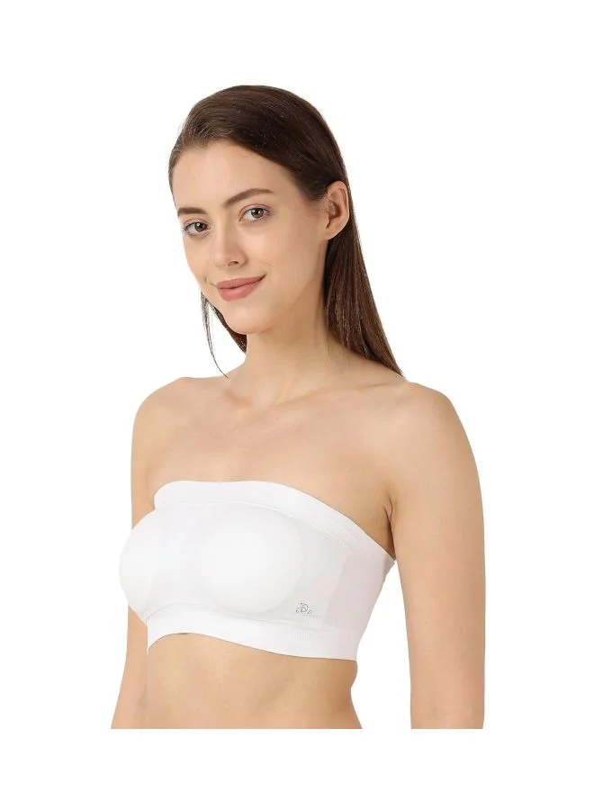 Jockey White 1545 Women Wire free Padded Micro Touch Nylon Elastane Stretch Full Coverage Bandeau Bra with Removable Pads and Detachable Transparent Straps for Women | Best Price UAE