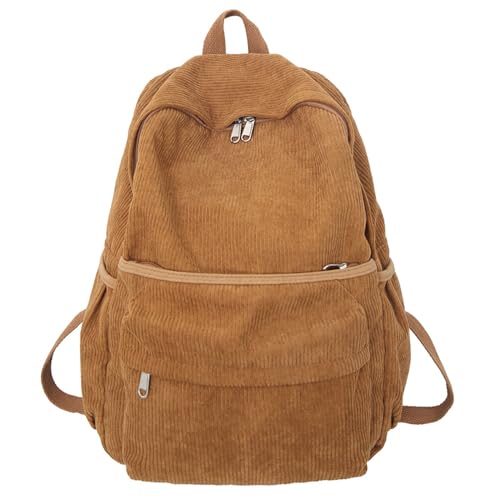 Lamprod Aesthetic Backpack Cute Backpack Corduroy Backpack School Supplies Laptop Bag for Teens Girls Women Students Solid ColorBrown - Image 1