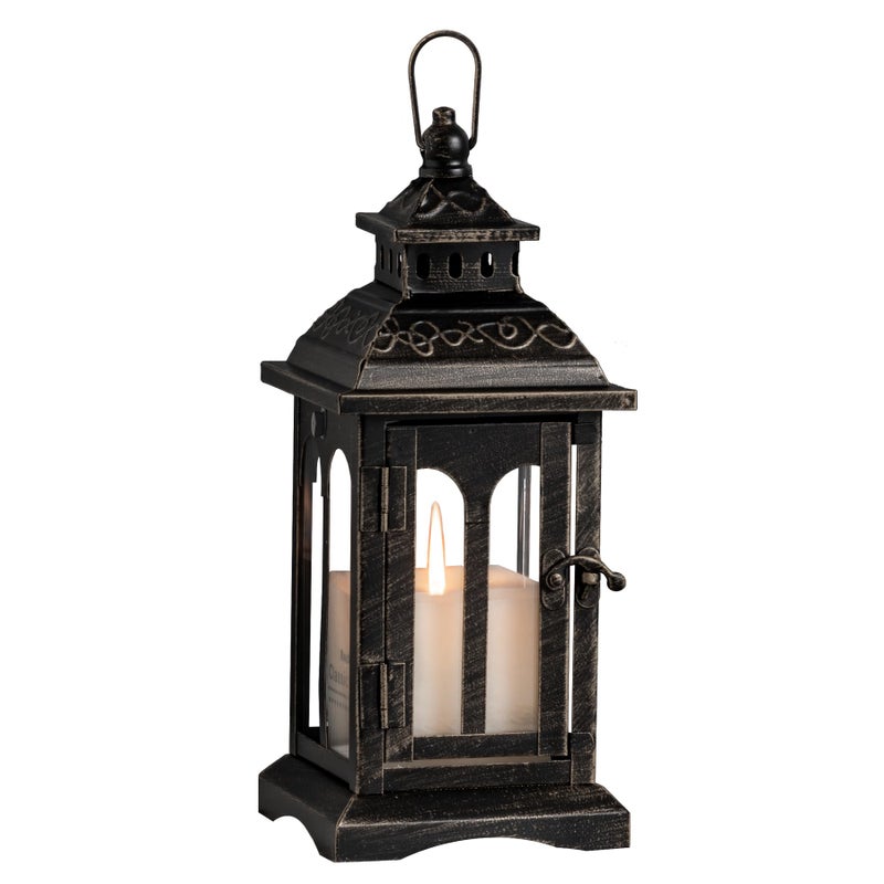 DECORKEY Candle Lantern Decorative Indoor & Outdoor, Christmas Vintage Metal Hanging Lanterns Decor for Front Porch Home Patio Wedding Party, Halloween Decorations (Black with Copper Brush) - Image 1